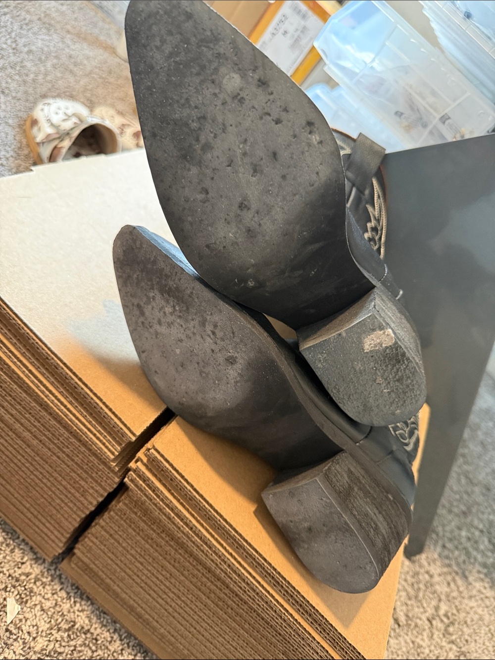 Black Western Cowboy Boots with Decorative Stitching - Picture 3 of 3